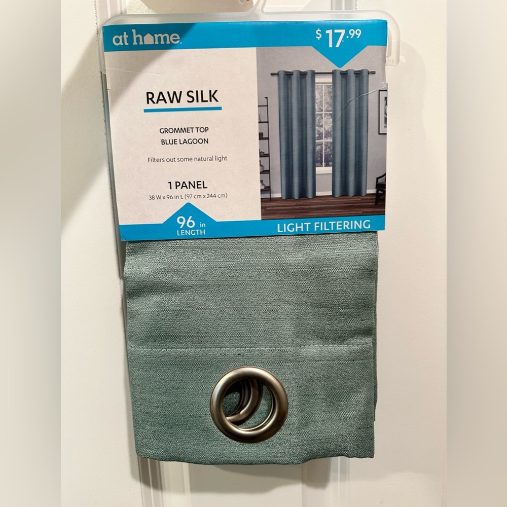 At Home Raw Silk Grommet Top Blue Lagoon Light Filtering Curtain (1 Panel)